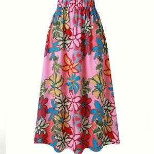 Maxi Skirt 2 Pc Set Skirts Earrings Vacay Outfit Floral Bohemian Pink red
